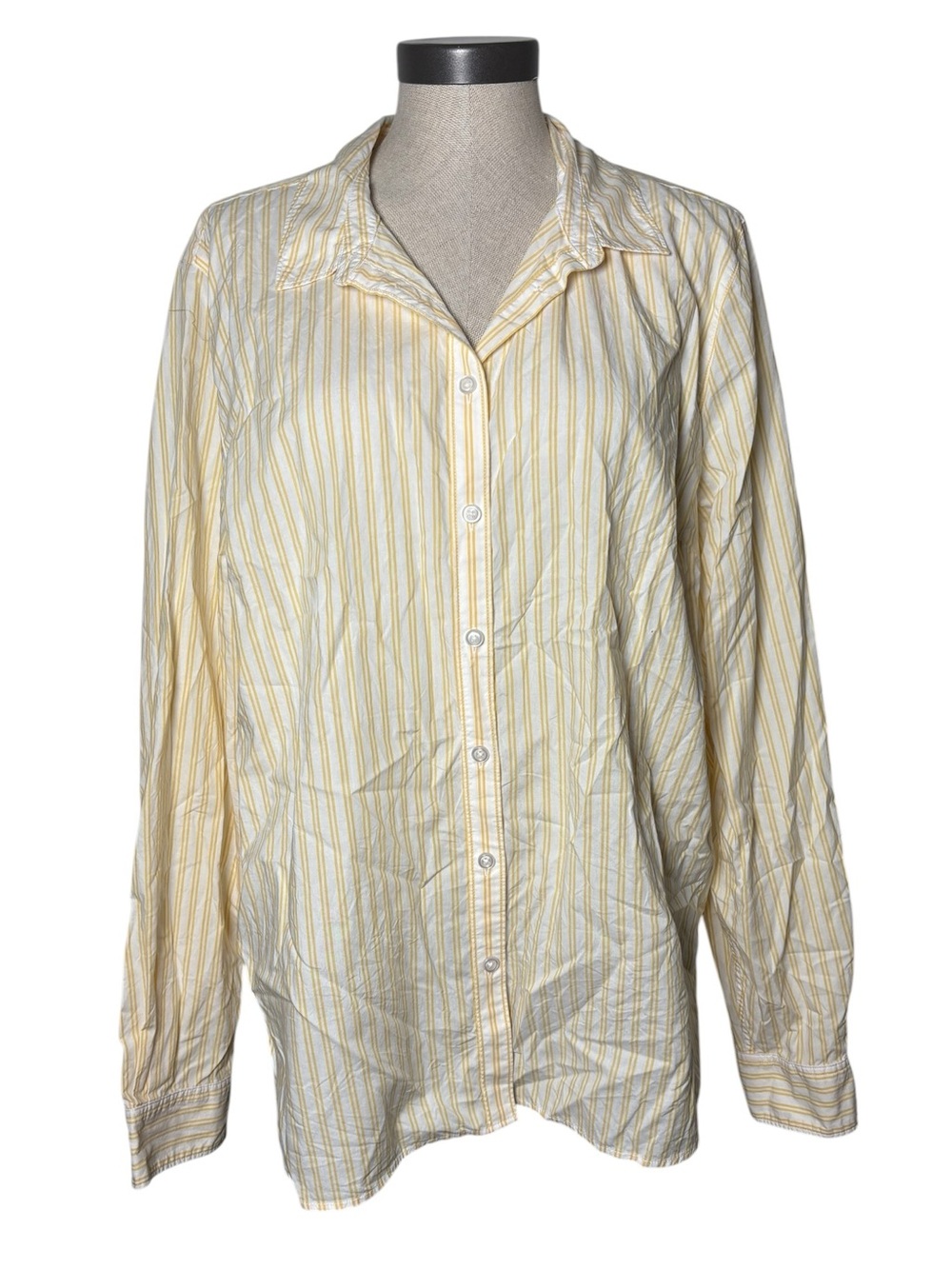 Garnet Hill Organic Pima Cotton Striped Button Down Shirt 18 Butter Yellow